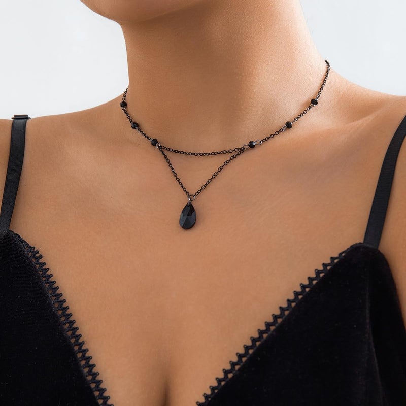 Cicod Gothic Y Necklace,Goth Black Red Crystal Bead Teardrop Necklace,Punk Y Necklace,Halloween Christmas New Year Jewelry Vampire Accessories for Women - Image 4